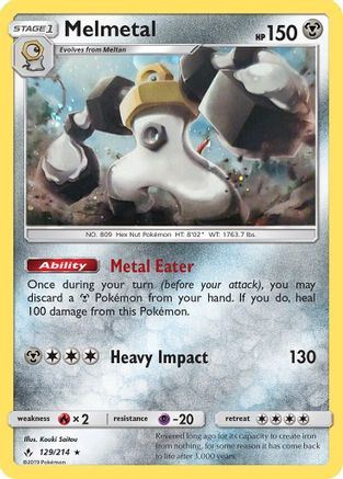 Melmetal (129/214) (Cosmos Holo) [Sun & Moon: Unbroken Bonds] | Jomio and Rueliete's Cards and Comics