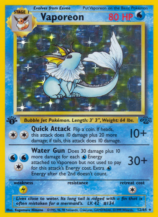 Vaporeon (12/64) [Jungle 1st Edition] | Jomio and Rueliete's Cards and Comics
