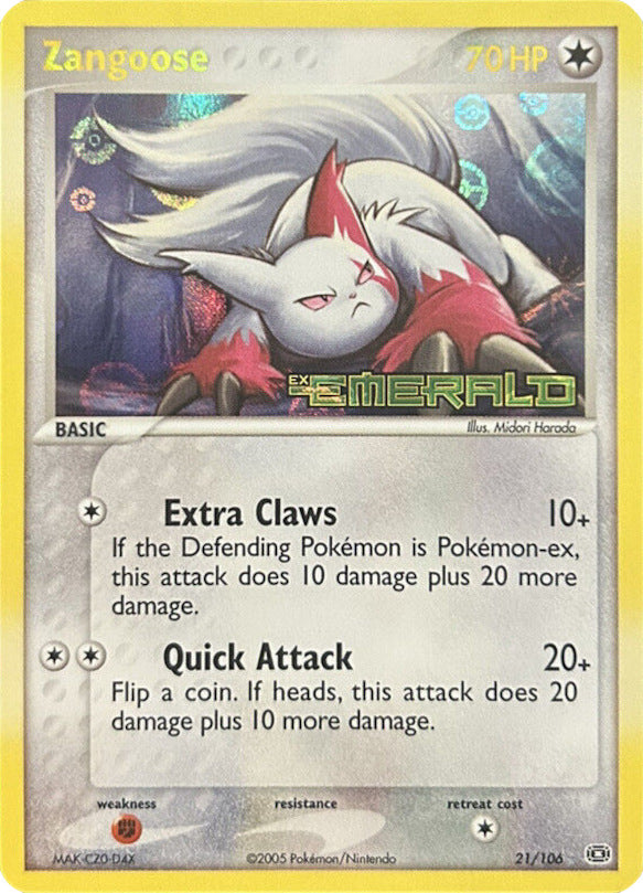 Zangoose (21/106) (Stamped) [EX: Emerald] | Jomio and Rueliete's Cards and Comics