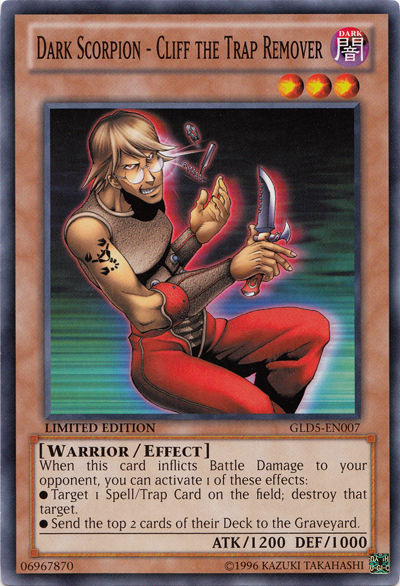 Dark Scorpion - Cliff the Trap Remover [GLD5-EN007] Common | Jomio and Rueliete's Cards and Comics