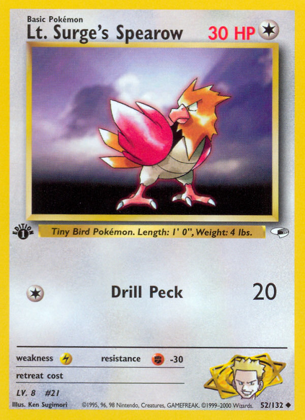 Lt. Surge's Spearow (52/132) [Gym Heroes 1st Edition] | Jomio and Rueliete's Cards and Comics