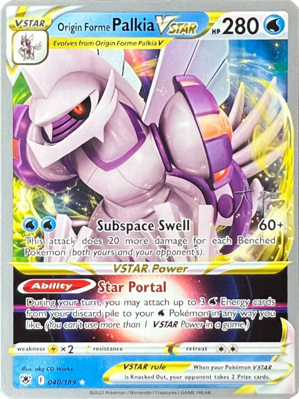 Origin Forme Palkia VSTAR (040/189) (Ice Rider Palkia - Rikuto Ohashi) [World Championships 2022] | Jomio and Rueliete's Cards and Comics