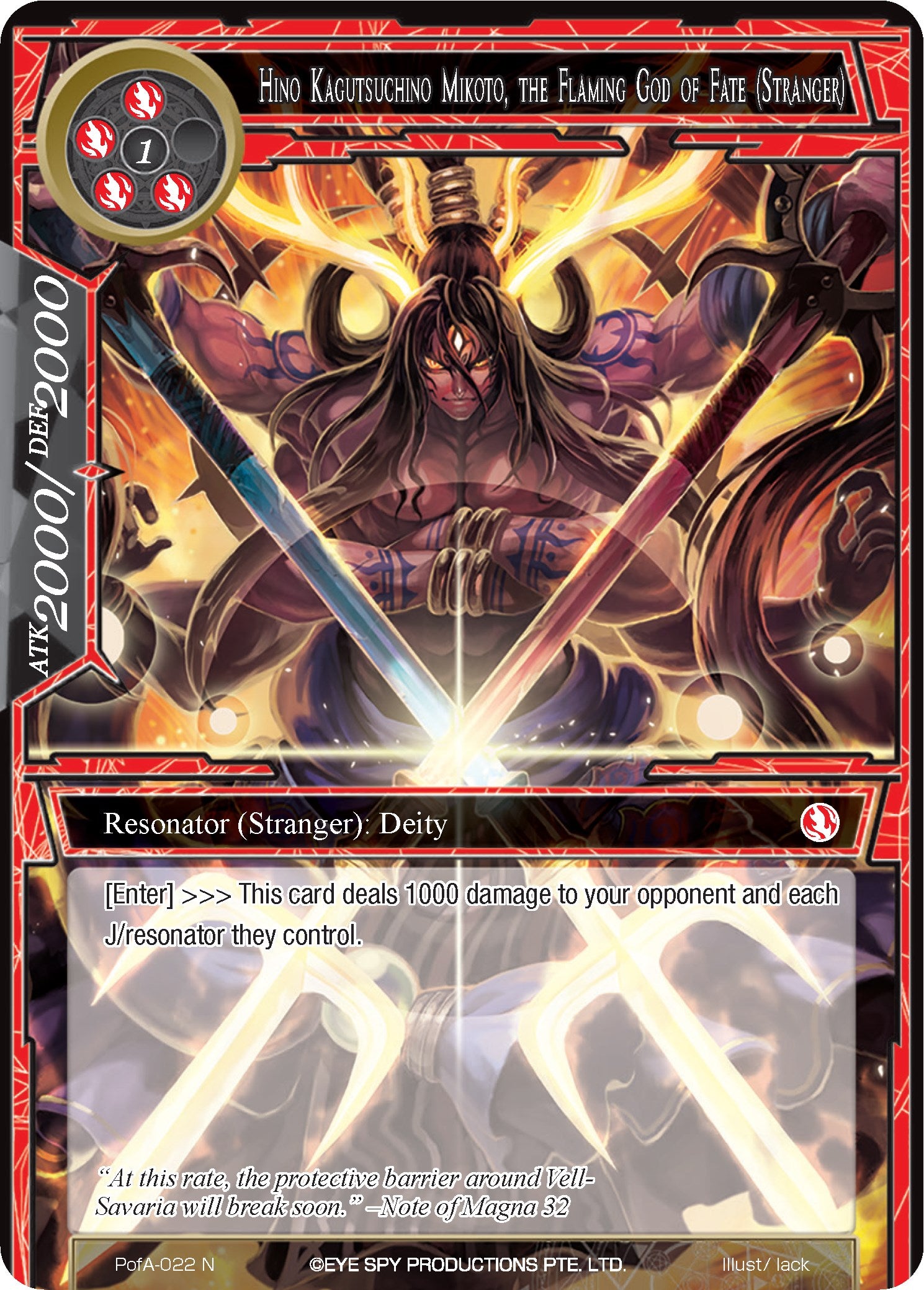 HIno Kagutsuchino Mikoto, the Flaming God of Fate (Stranger) (PofA-022) [Alice Origin IV: Prologue of Attoractia] | Jomio and Rueliete's Cards and Comics