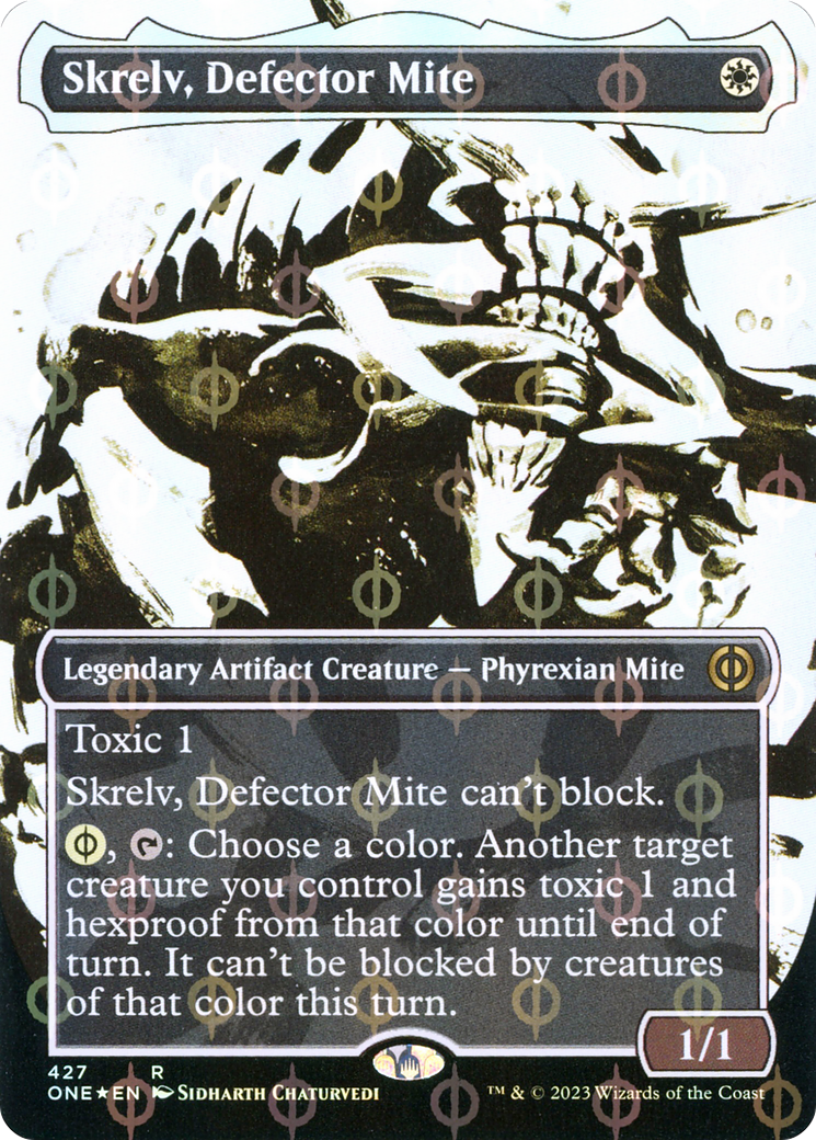 Skrelv, Defector Mite (Borderless Ichor Step-and-Compleat Foil) [Phyrexia: All Will Be One] | Jomio and Rueliete's Cards and Comics