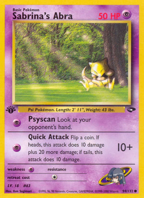 Sabrina's Abra (94/132) [Gym Challenge 1st Edition] | Jomio and Rueliete's Cards and Comics