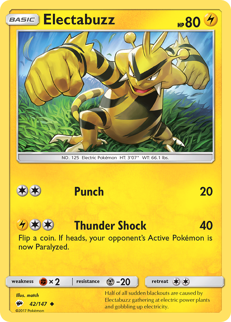 Electabuzz (42/147) [Sun & Moon: Burning Shadows] | Jomio and Rueliete's Cards and Comics