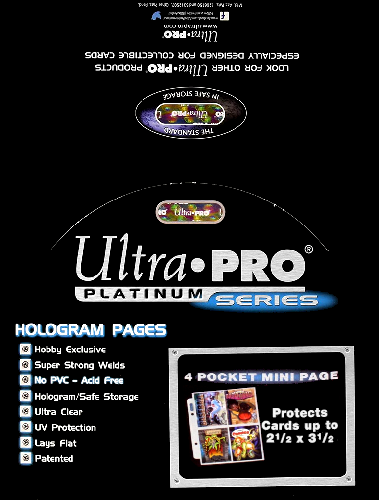 Ultra PRO: Platinum Hologram Mini 4-Pocket Pages - 2-Holes (2.5" x 3.5" / 100-Pack) | Jomio and Rueliete's Cards and Comics