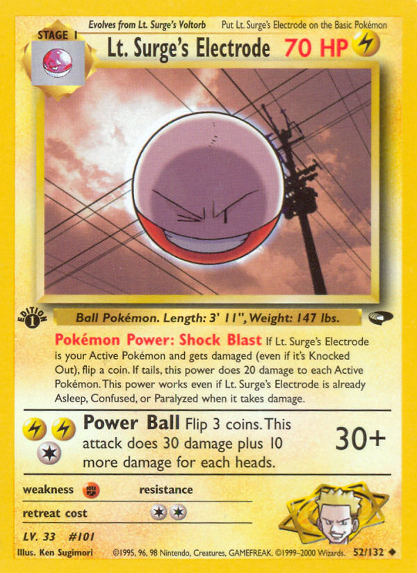Lt. Surge's Electrode (52/132) [Gym Challenge 1st Edition] | Jomio and Rueliete's Cards and Comics