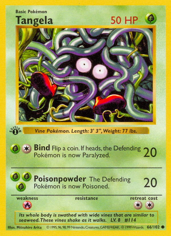 Tangela (66/102) (Shadowless) [Base Set 1st Edition] | Jomio and Rueliete's Cards and Comics