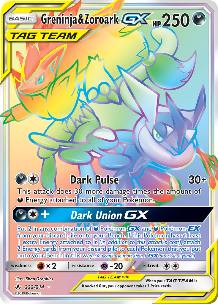 Greninja & Zoroark GX (222/214) [Sun & Moon: Unbroken Bonds] | Jomio and Rueliete's Cards and Comics