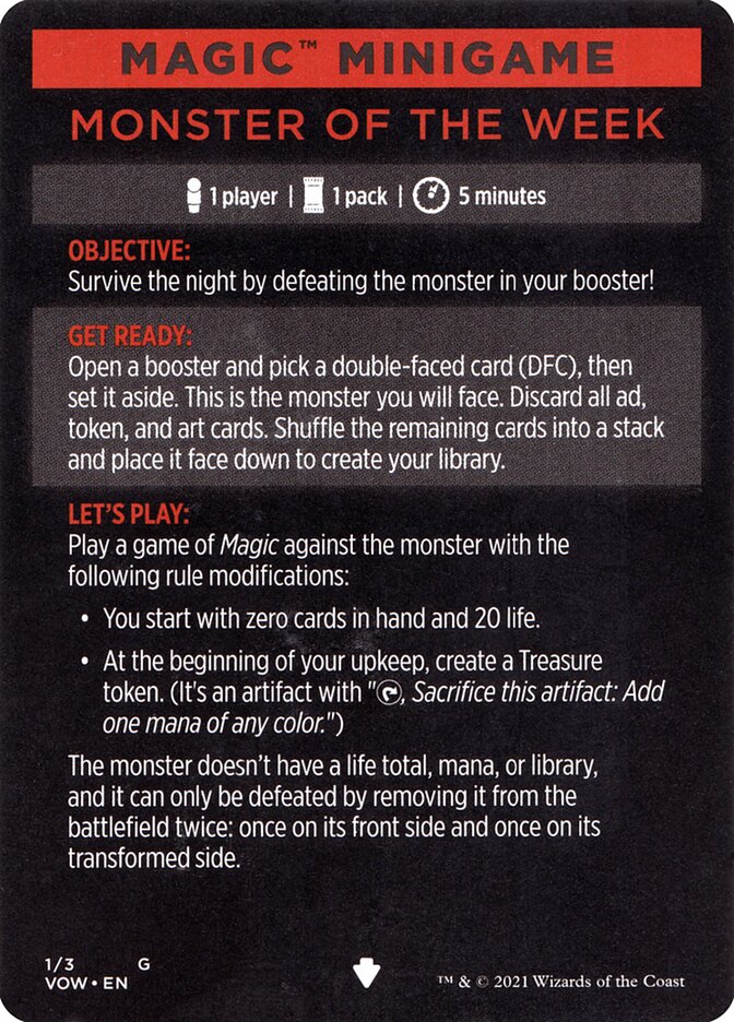 Monster of The Week (Magic Minigame) [Innistrad: Crimson Vow Minigame] | Jomio and Rueliete's Cards and Comics