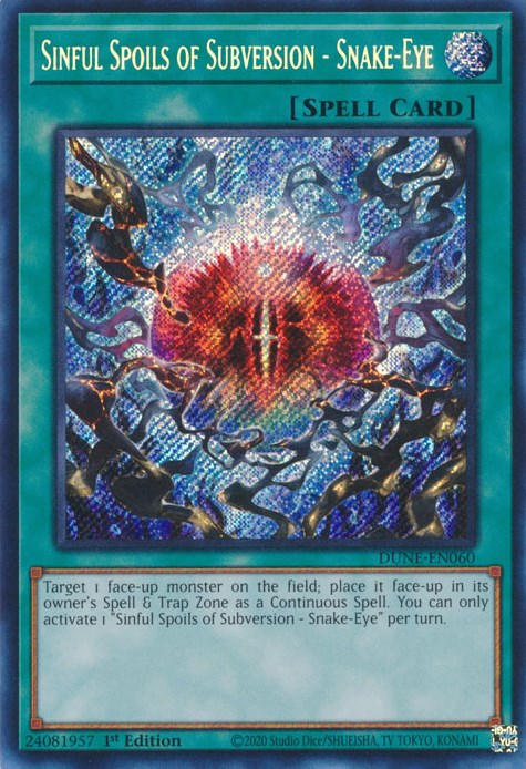 Sinful Spoils of Subversion - Snake-Eye [DUNE-EN060] Secret Rare | Jomio and Rueliete's Cards and Comics
