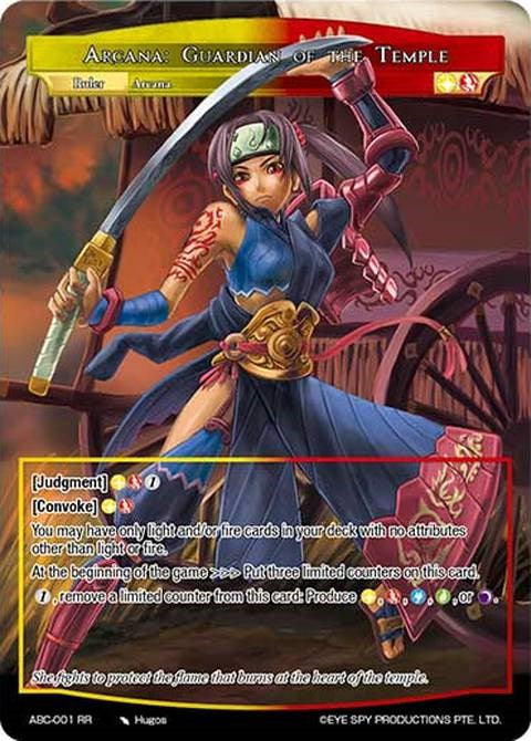Arcana: Guardian of the Temple // Arcana: Oracle of Sparkling Fire (ABC-001 JR) [Arcana Battle Colosseum] | Jomio and Rueliete's Cards and Comics