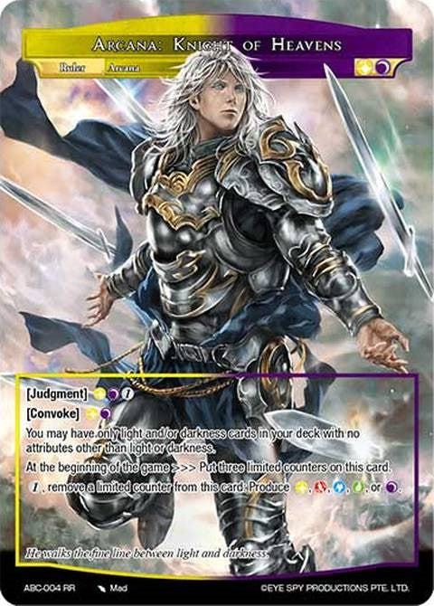 Arcana: Knight of Heavens // Arcana: God of Shadowy Light (ABC-004 JR) [Arcana Battle Colosseum] | Jomio and Rueliete's Cards and Comics
