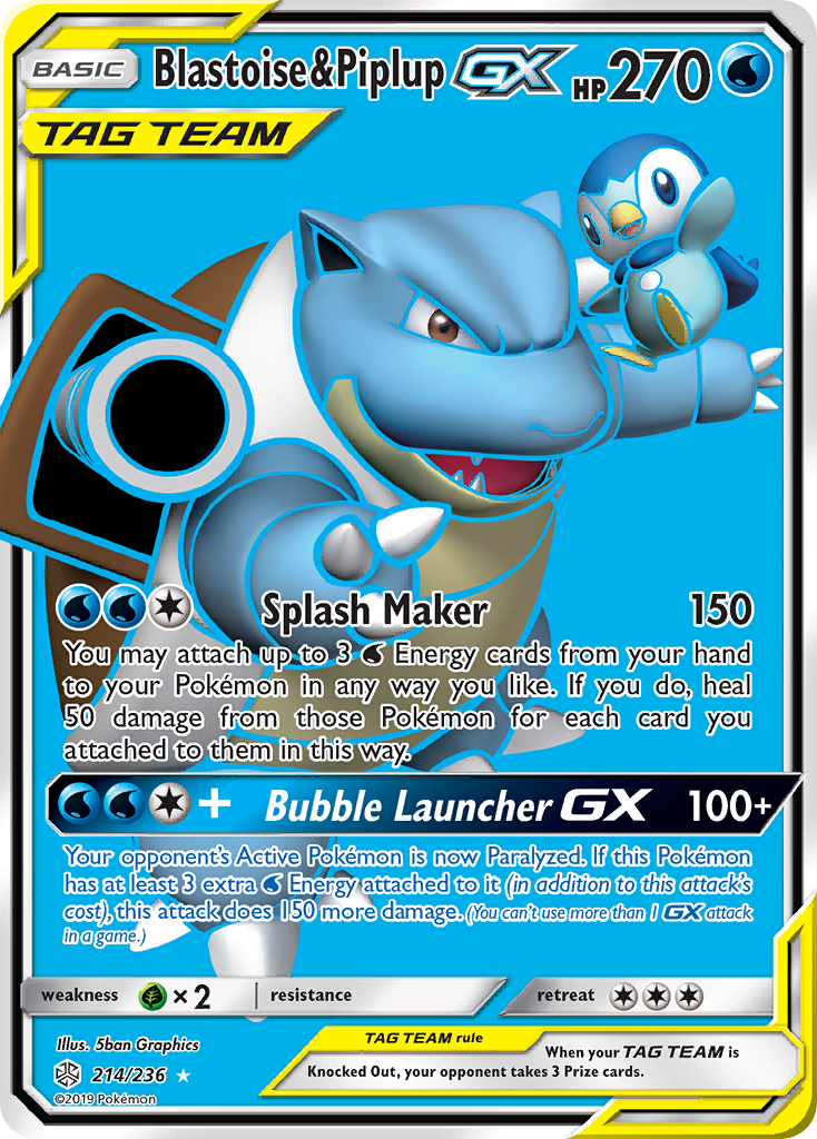 Blastoise & Piplup GX (214/236) [Sun & Moon: Cosmic Eclipse] | Jomio and Rueliete's Cards and Comics
