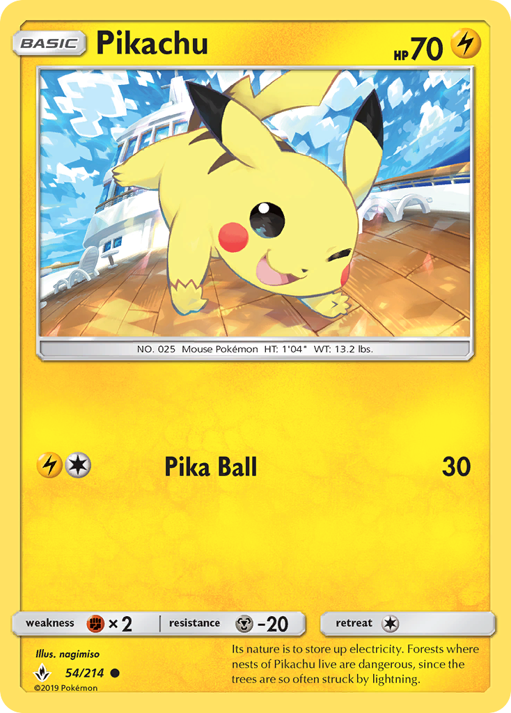 Pikachu (54/214) [Sun & Moon: Unbroken Bonds] | Jomio and Rueliete's Cards and Comics