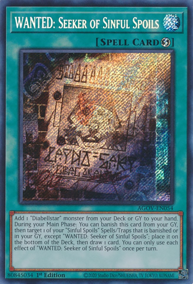WANTED: Seeker of Sinful Spoils [AGOV-EN054] Secret Rare | Jomio and Rueliete's Cards and Comics