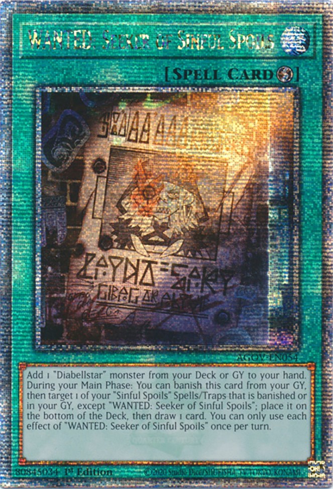 WANTED: Seeker of Sinful Spoils (Quarter Century Secret Rare) [AGOV-EN054] Quarter Century Secret Rare | Jomio and Rueliete's Cards and Comics