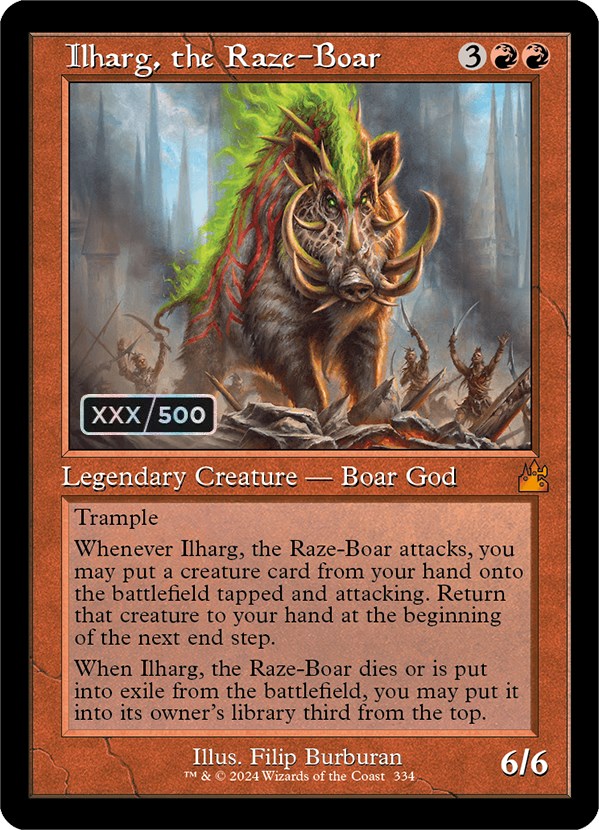 Ilharg, the Raze-Boar (Retro) (Serialized) [Ravnica Remastered] | Jomio and Rueliete's Cards and Comics