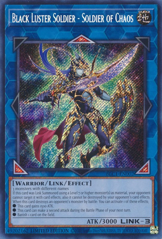 Black Luster Soldier - Soldier of Chaos [BLC1-EN002] Secret Rare | Jomio and Rueliete's Cards and Comics