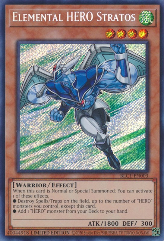 Elemental HERO Stratos [BLC1-EN003] Secret Rare | Jomio and Rueliete's Cards and Comics