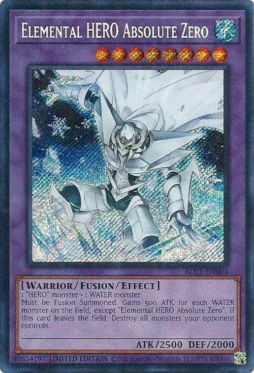 Elemental HERO Absolute Zero [BLC1-EN004] Secret Rare | Jomio and Rueliete's Cards and Comics