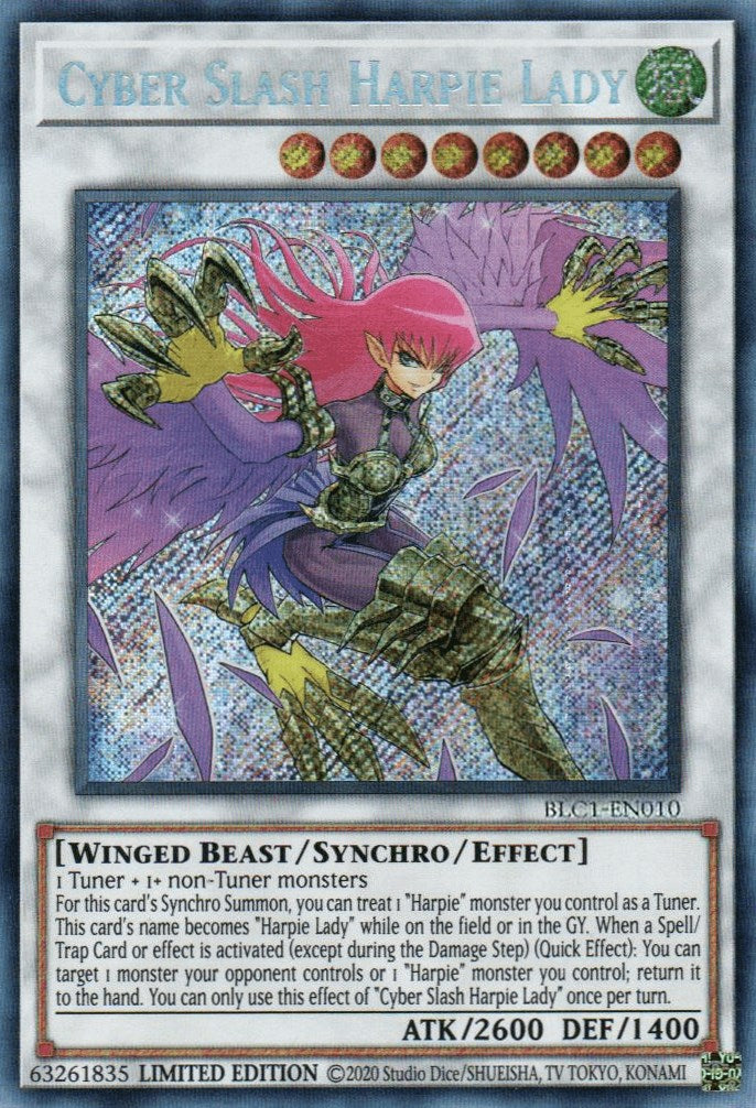 Cyber Slash Harpie Lady [BLC1-EN010] Secret Rare | Jomio and Rueliete's Cards and Comics