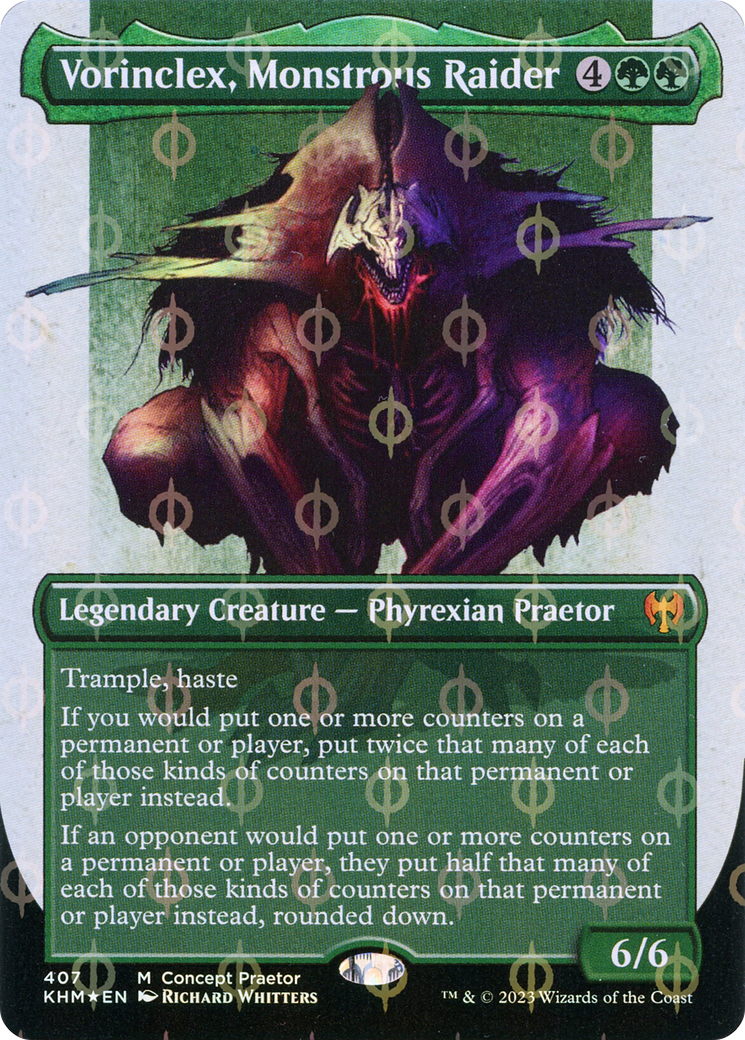 Vorinclex, Monstrous Raider (Borderless Concept Praetors Step-and-Compleat Foil) [Phyrexia: All Will Be One] | Jomio and Rueliete's Cards and Comics