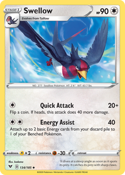 Swellow (134/185) [Sword & Shield: Vivid Voltage] | Jomio and Rueliete's Cards and Comics