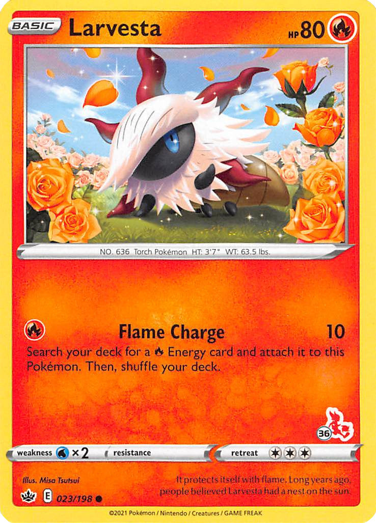 Larvesta (23/198) (Cinderace Stamp #36) [Battle Academy 2022] | Jomio and Rueliete's Cards and Comics