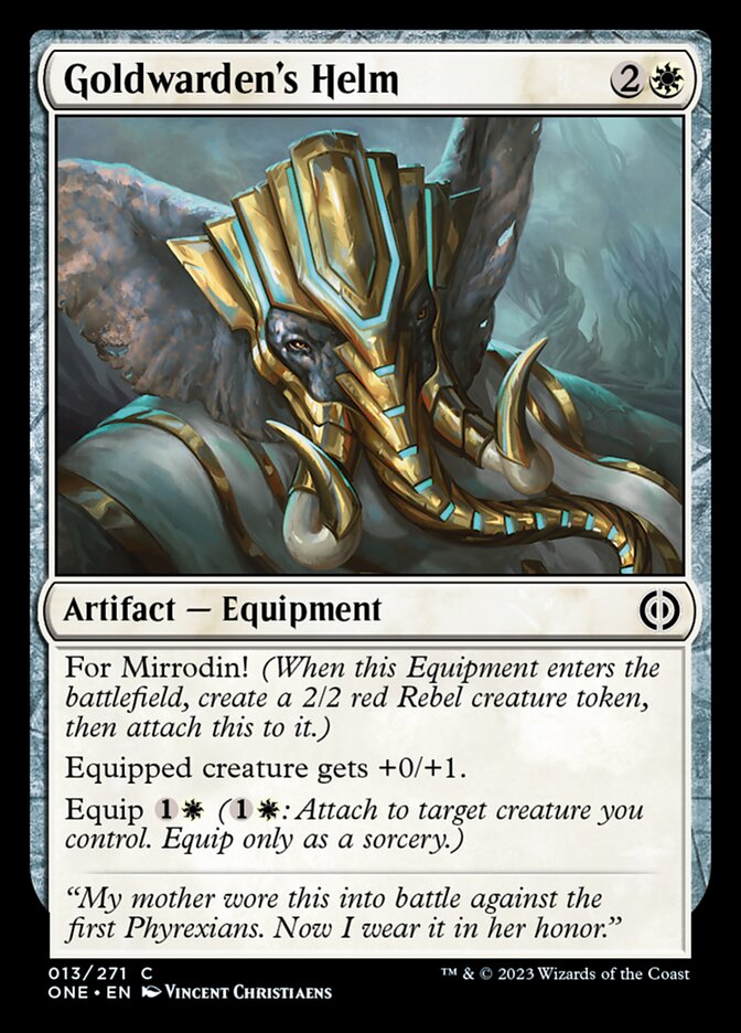 Goldwarden's Helm [Phyrexia: All Will Be One] | Jomio and Rueliete's Cards and Comics