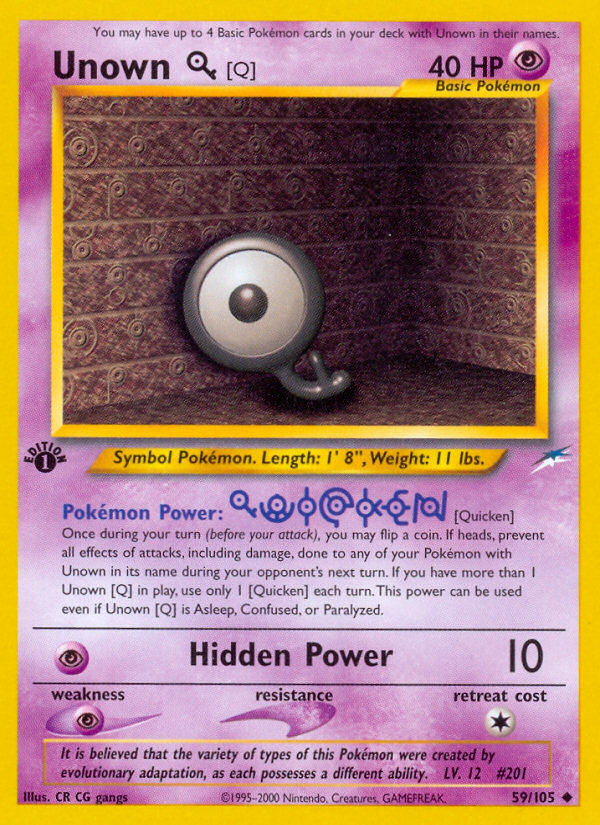 Unown [Q] (59/105) [Neo Destiny 1st Edition] | Jomio and Rueliete's Cards and Comics