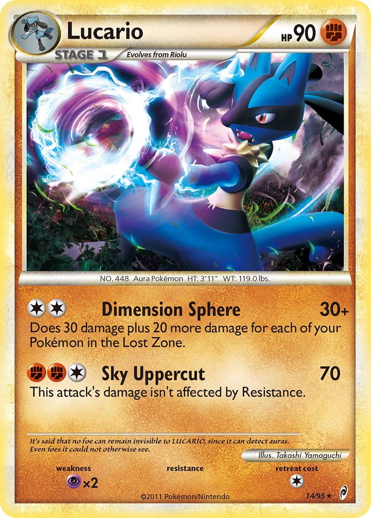 Lucario (14/95) (Cracked Ice Holo) (Theme Deck Exclusive) [HeartGold & SoulSilver: Call of Legends] | Jomio and Rueliete's Cards and Comics