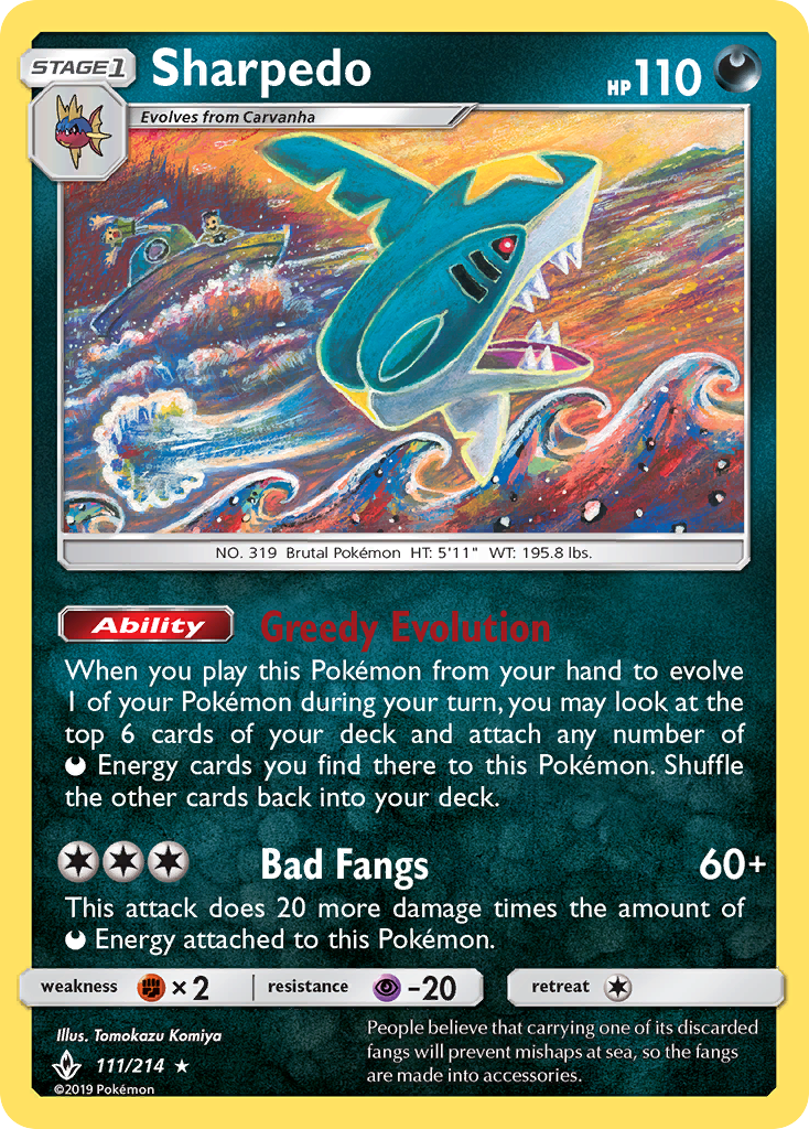 Sharpedo (111/214) [Sun & Moon: Unbroken Bonds] | Jomio and Rueliete's Cards and Comics