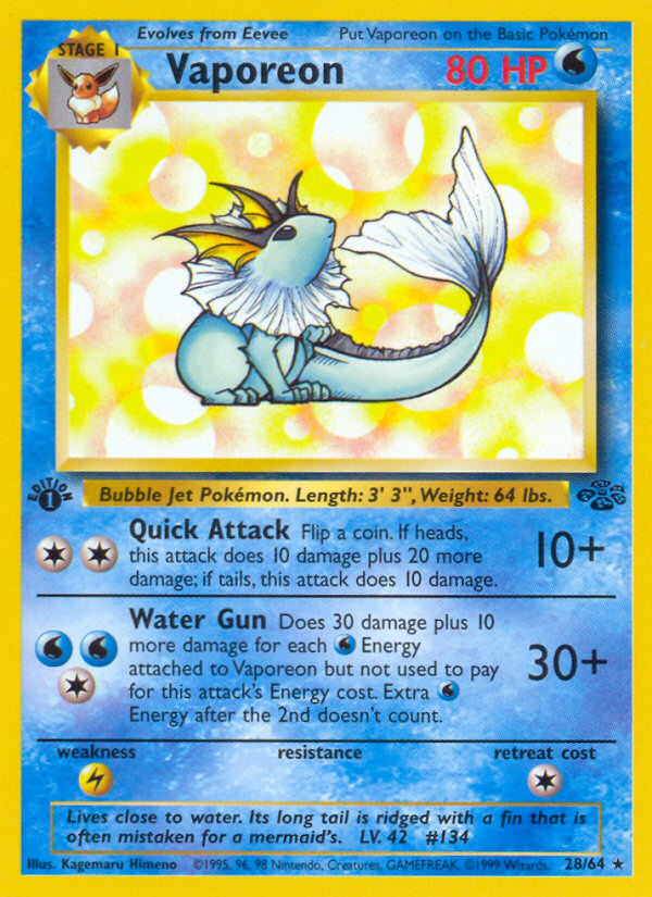 Vaporeon (28/64) [Jungle 1st Edition] | Jomio and Rueliete's Cards and Comics
