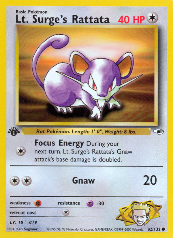 Lt. Surge's Rattata (82/132) [Gym Heroes 1st Edition] | Jomio and Rueliete's Cards and Comics
