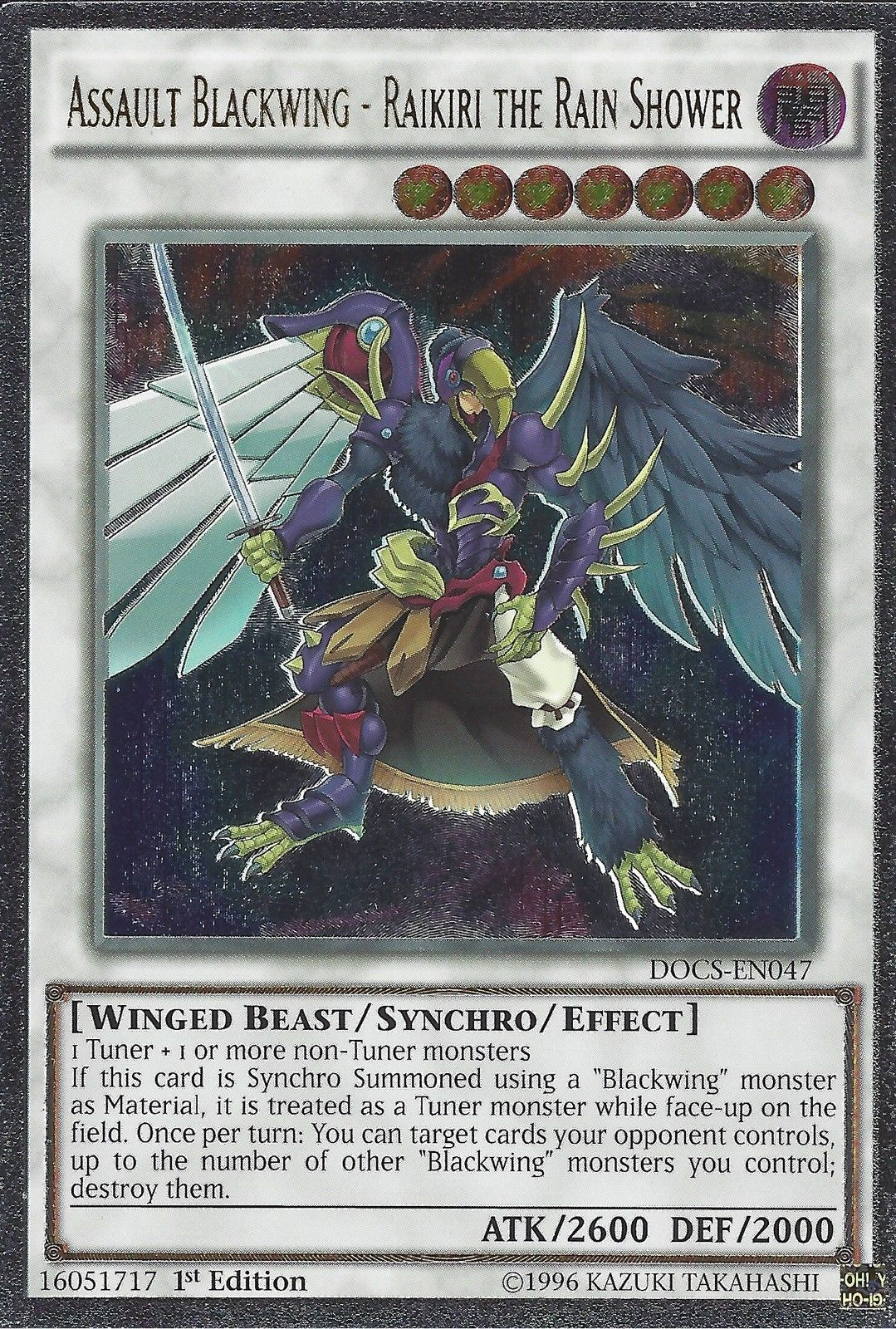 Assault Blackwing - Raikiri the Rain Shower (UTR) [DOCS-EN047] Ultimate Rare | Jomio and Rueliete's Cards and Comics