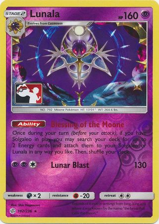 Lunala (102/236) (Pokemon Club Special Print) [Sun & Moon: Cosmic Eclipse] | Jomio and Rueliete's Cards and Comics