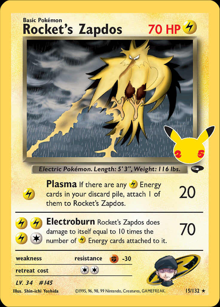 Rocket's Zapdos (15/132) [Celebrations: 25th Anniversary - Classic Collection] | Jomio and Rueliete's Cards and Comics