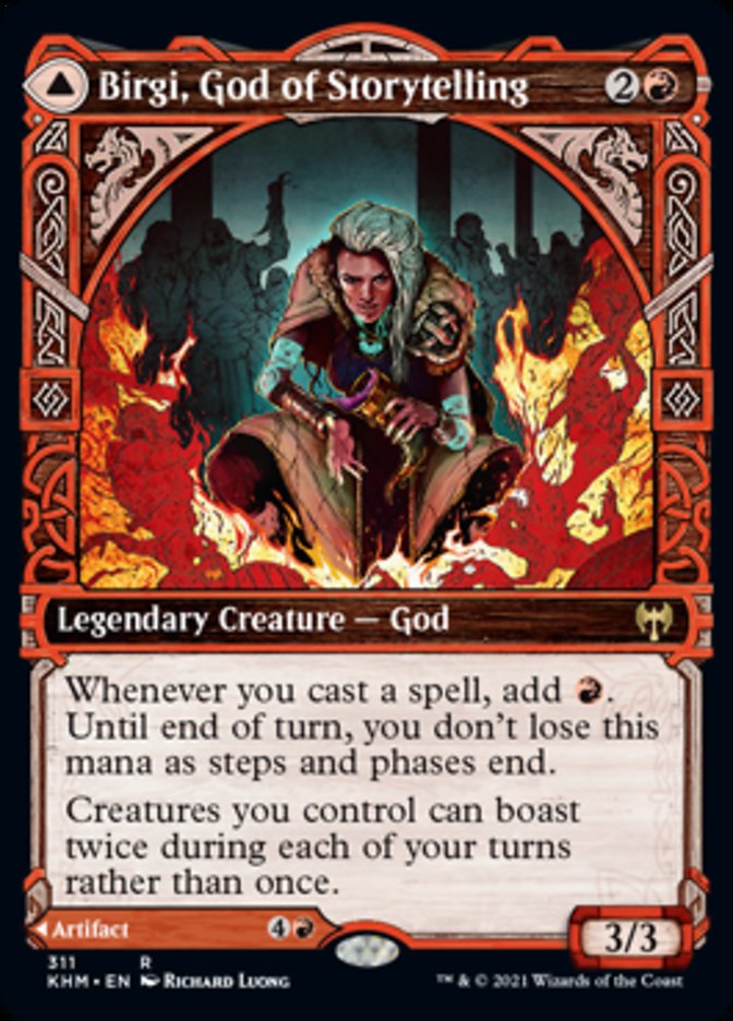 Birgi, God of Storytelling // Harnfel, Horn of Bounty (Showcase) [Kaldheim] | Jomio and Rueliete's Cards and Comics