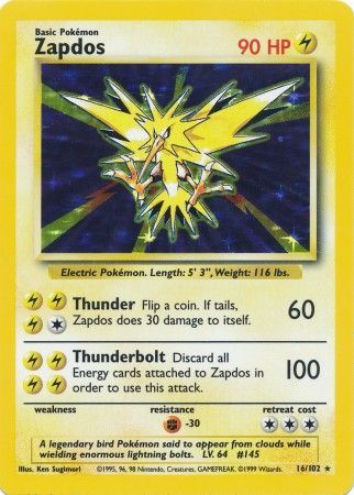 Zapdos (16/102) [Base Set Unlimited] | Jomio and Rueliete's Cards and Comics