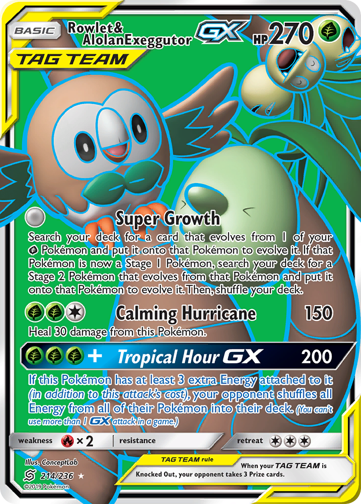 Rowlet & Alolan Exeggutor GX (214/236) [Sun & Moon: Unified Minds] | Jomio and Rueliete's Cards and Comics