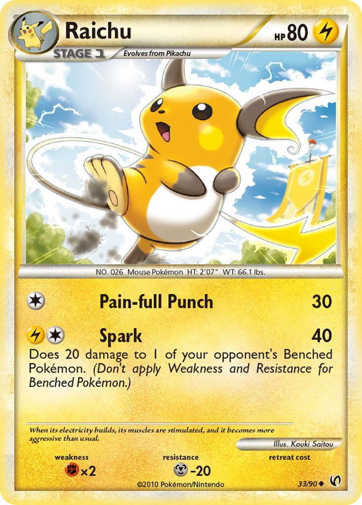 Raichu (33/90) [HeartGold & SoulSilver: Undaunted] | Jomio and Rueliete's Cards and Comics