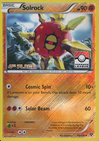 Solrock (64/146) (4th Place League Challenge Promo) [XY: Base Set] | Jomio and Rueliete's Cards and Comics