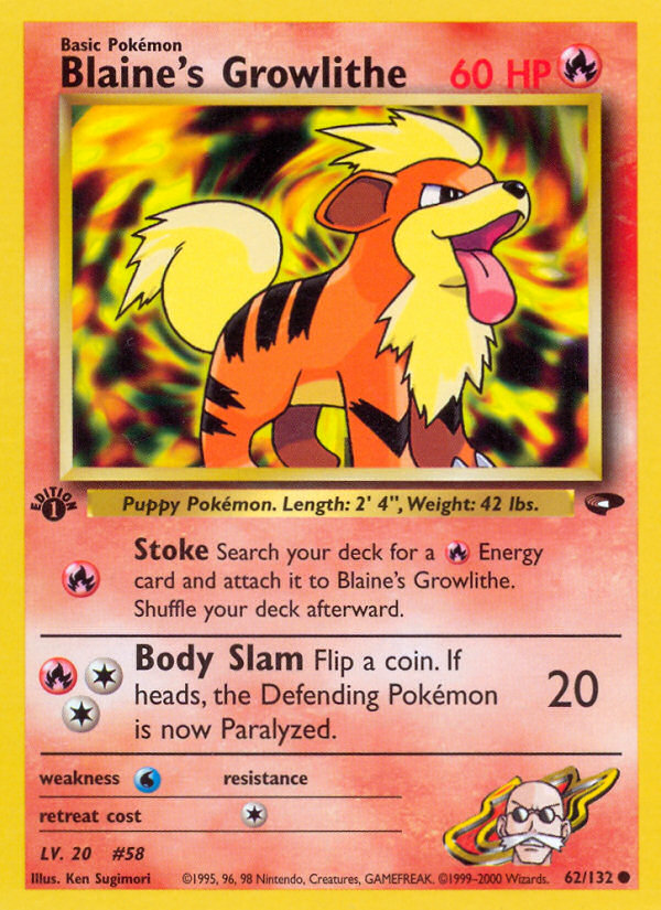 Blaine's Growlithe (62/132) [Gym Challenge 1st Edition] | Jomio and Rueliete's Cards and Comics