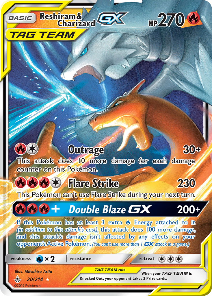 Reshiram & Charizard GX (20/214) [Sun & Moon: Unbroken Bonds] | Jomio and Rueliete's Cards and Comics