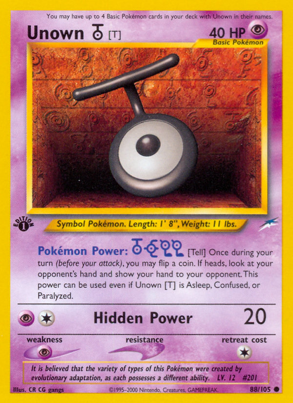 Unown [T] (88/105) [Neo Destiny 1st Edition] | Jomio and Rueliete's Cards and Comics