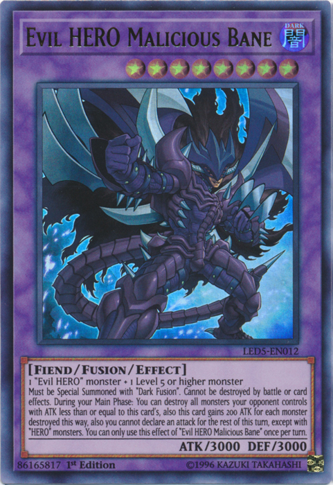 Evil HERO Malicious Bane [LED5-EN012] Ultra Rare | Jomio and Rueliete's Cards and Comics