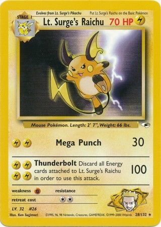 Lt. Surge's Raichu (28/132) [Gym Heroes Unlimited] | Jomio and Rueliete's Cards and Comics