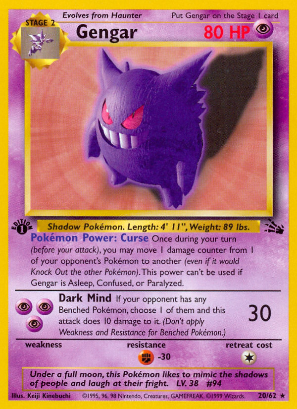 Gengar (20/62) [Fossil 1st Edition] | Jomio and Rueliete's Cards and Comics